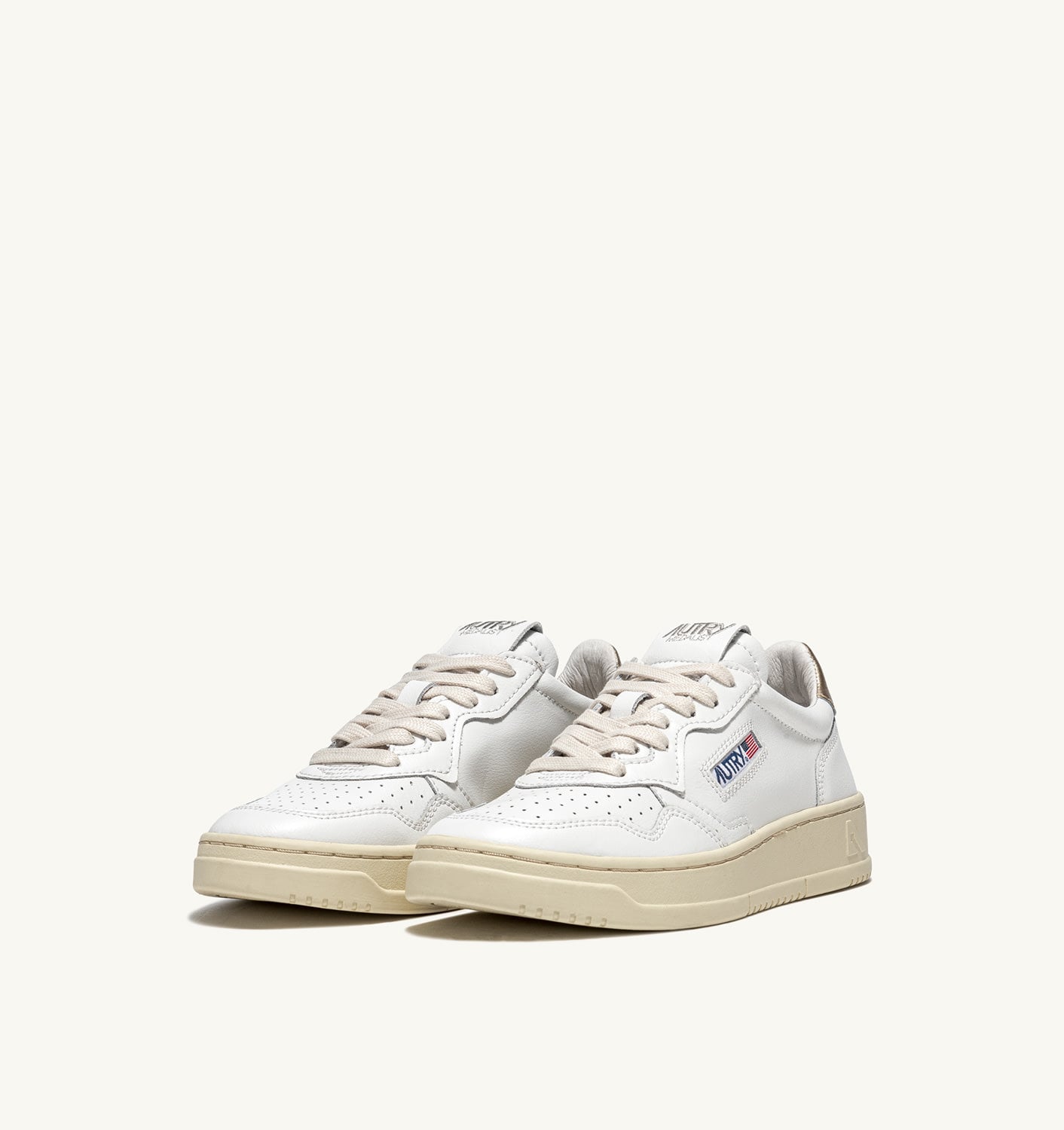 MEDALIST LOW IN PELLE BIANCA E METALLIZZATA ORO