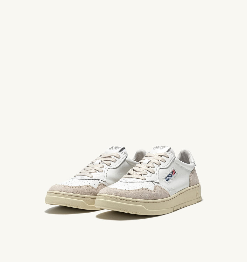 MEDALIST LOW IN PELLE BIANCA E SUEDE BEIGE