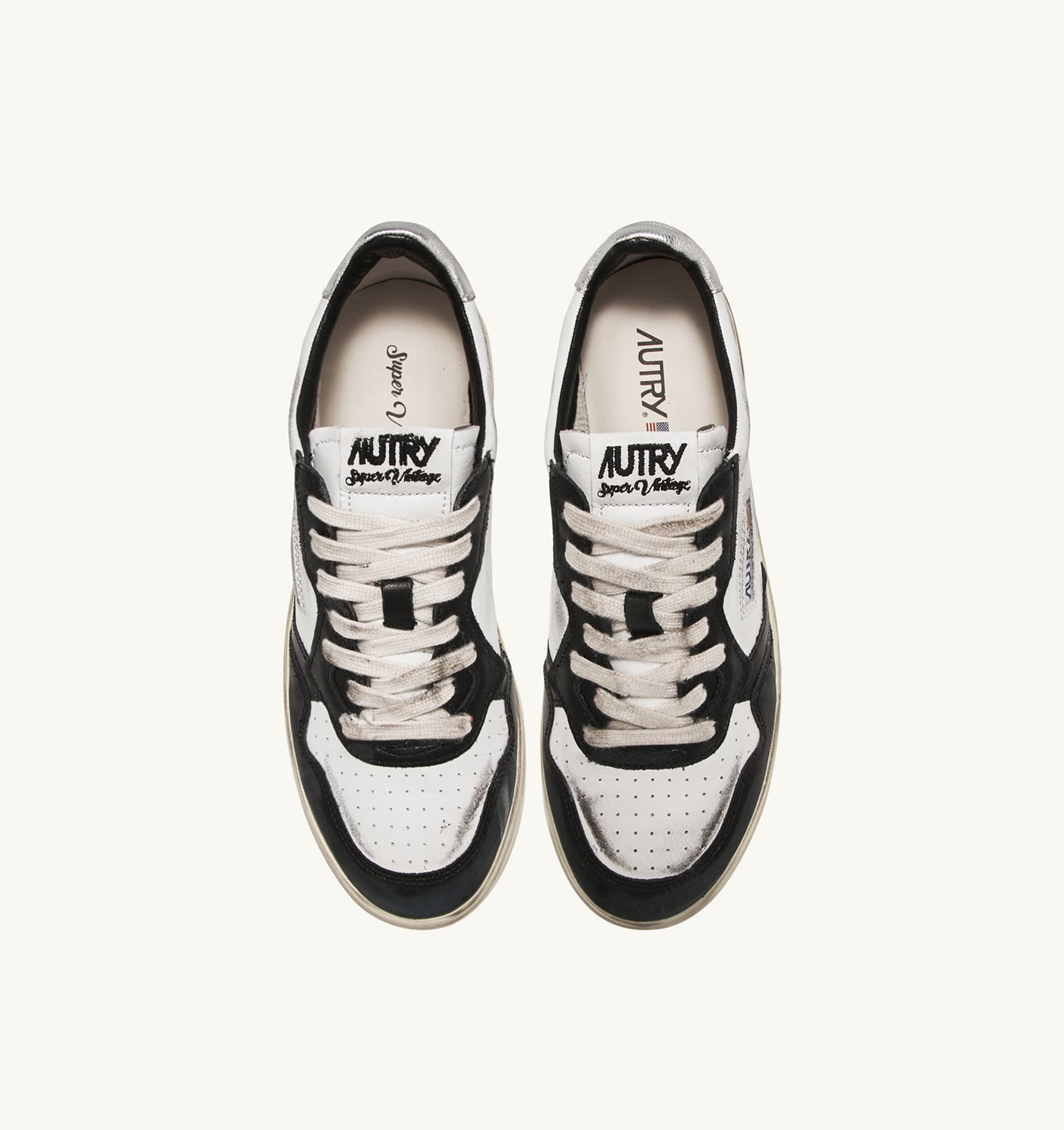 MEDALIST LOW SUPER VINTAGE LOW IN PELLE BIANCA NERA E ARGENTO