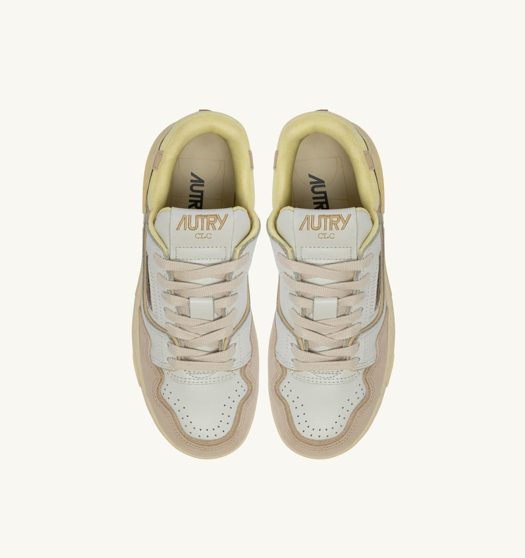CLC LOW IN PELLE E SUEDE BIANCO BOULDER E LEMON MERINGUE