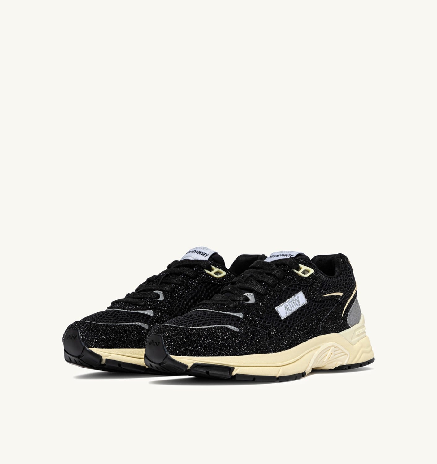 HYPERWAY IN MESH E PELLE GLITTER NERA