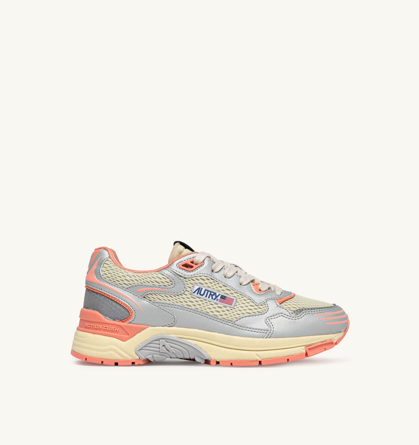 HYPERWAY IN PELLE SINTETICA E MESH ARGENTO ASPARAGUS E PEACH PINK