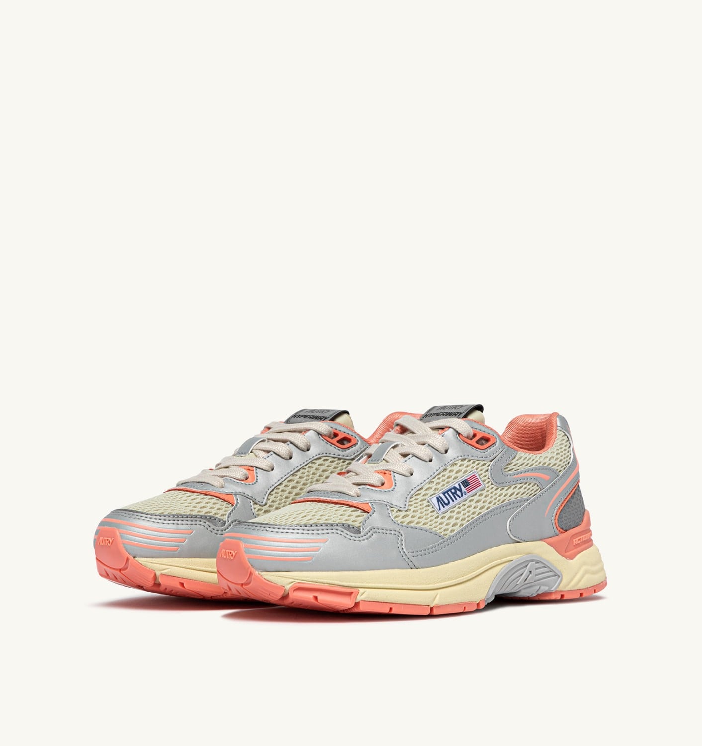 HYPERWAY IN PELLE SINTETICA E MESH ARGENTO ASPARAGUS E PEACH PINK