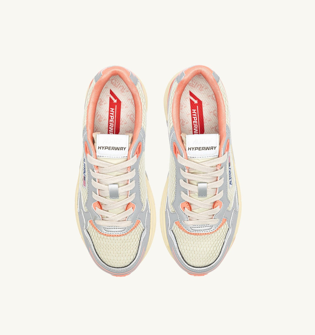 HYPERWAY IN PELLE SINTETICA E MESH ARGENTO ASPARAGUS E PEACH PINK