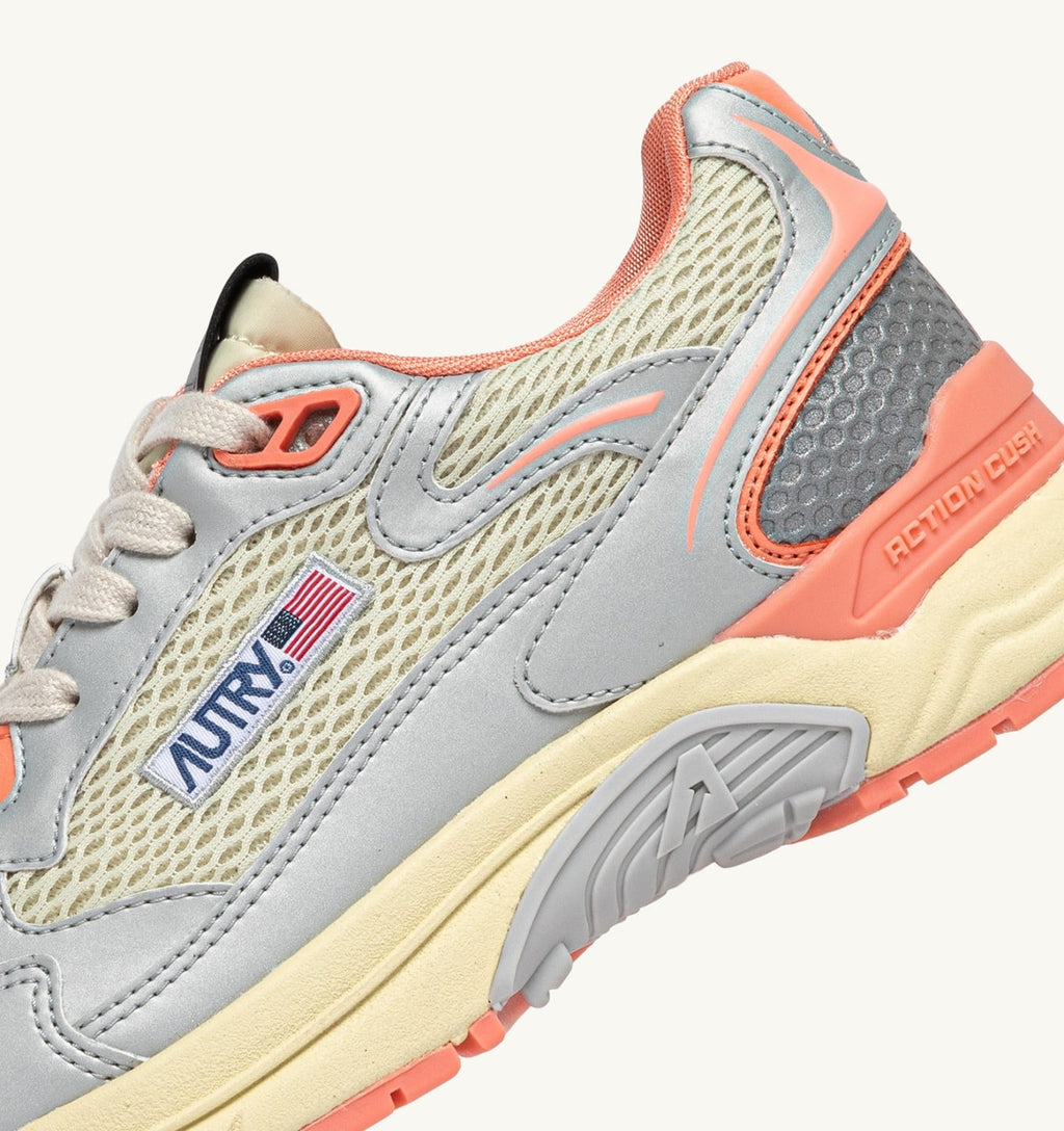 HYPERWAY IN PELLE SINTETICA E MESH ARGENTO ASPARAGUS E PEACH PINK