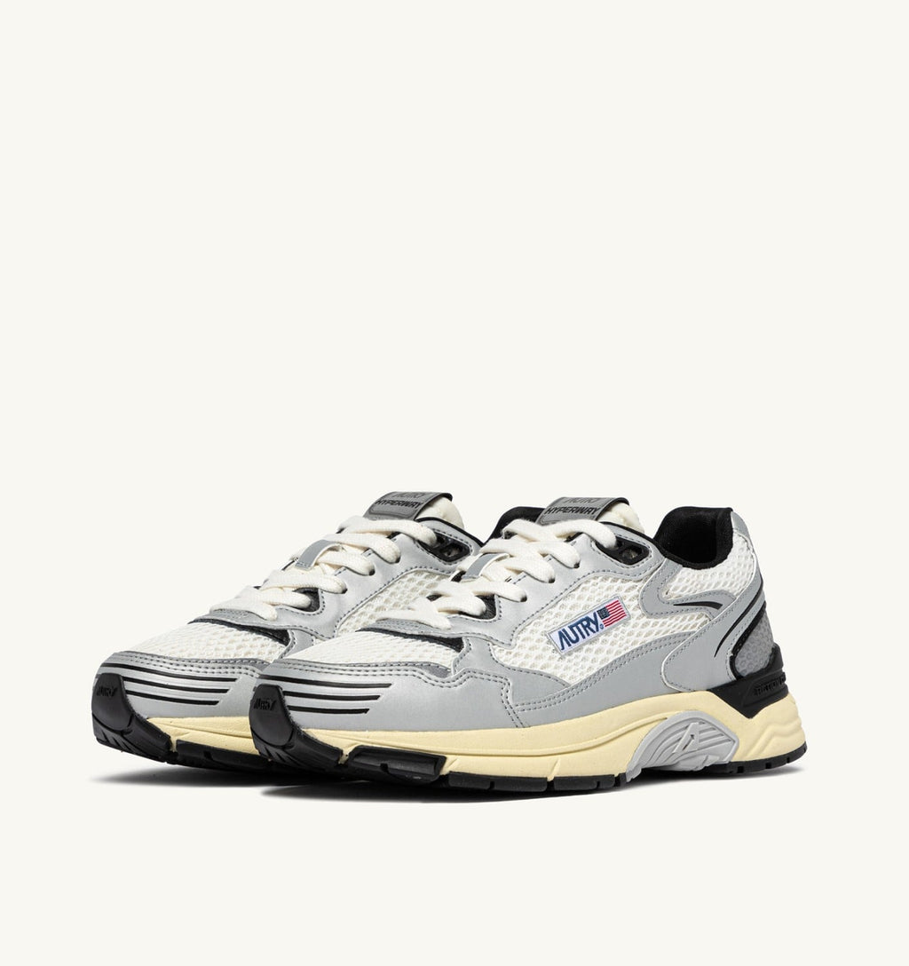 HYPERWAY IN PELLE SINTETICA E MESH BIANCO ARGENTO E NERO UOMO
