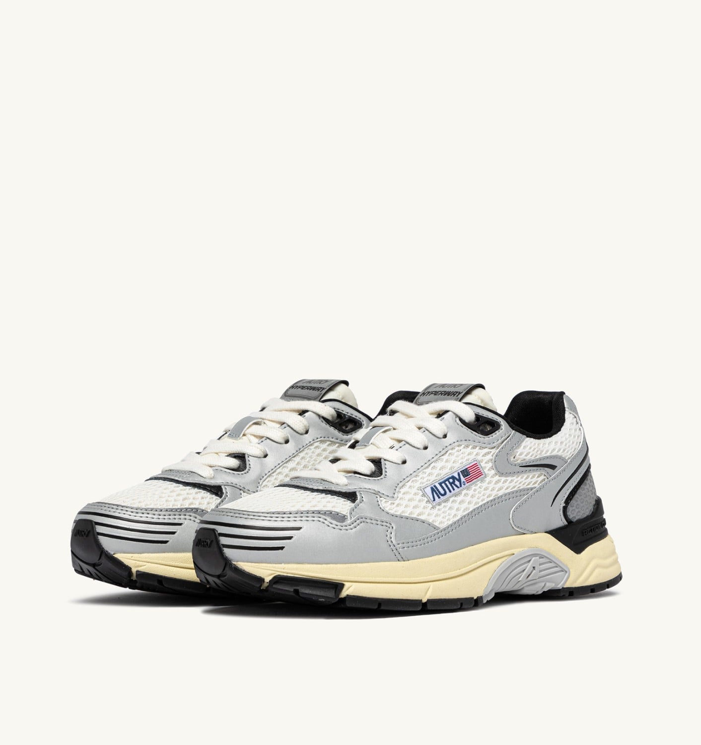 HYPERWAY IN PELLE SINTETICA E MESH BIANCO ARGENTO E NERO UOMO
