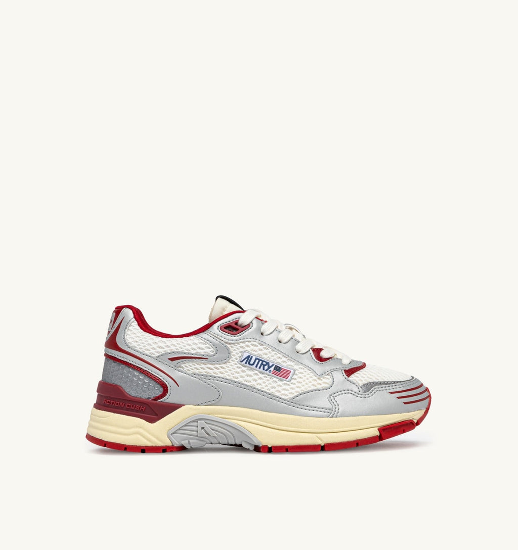HYPERWAY IN PELLE SINTETICA E MESH BIANCO ARGENTO E ROSSO