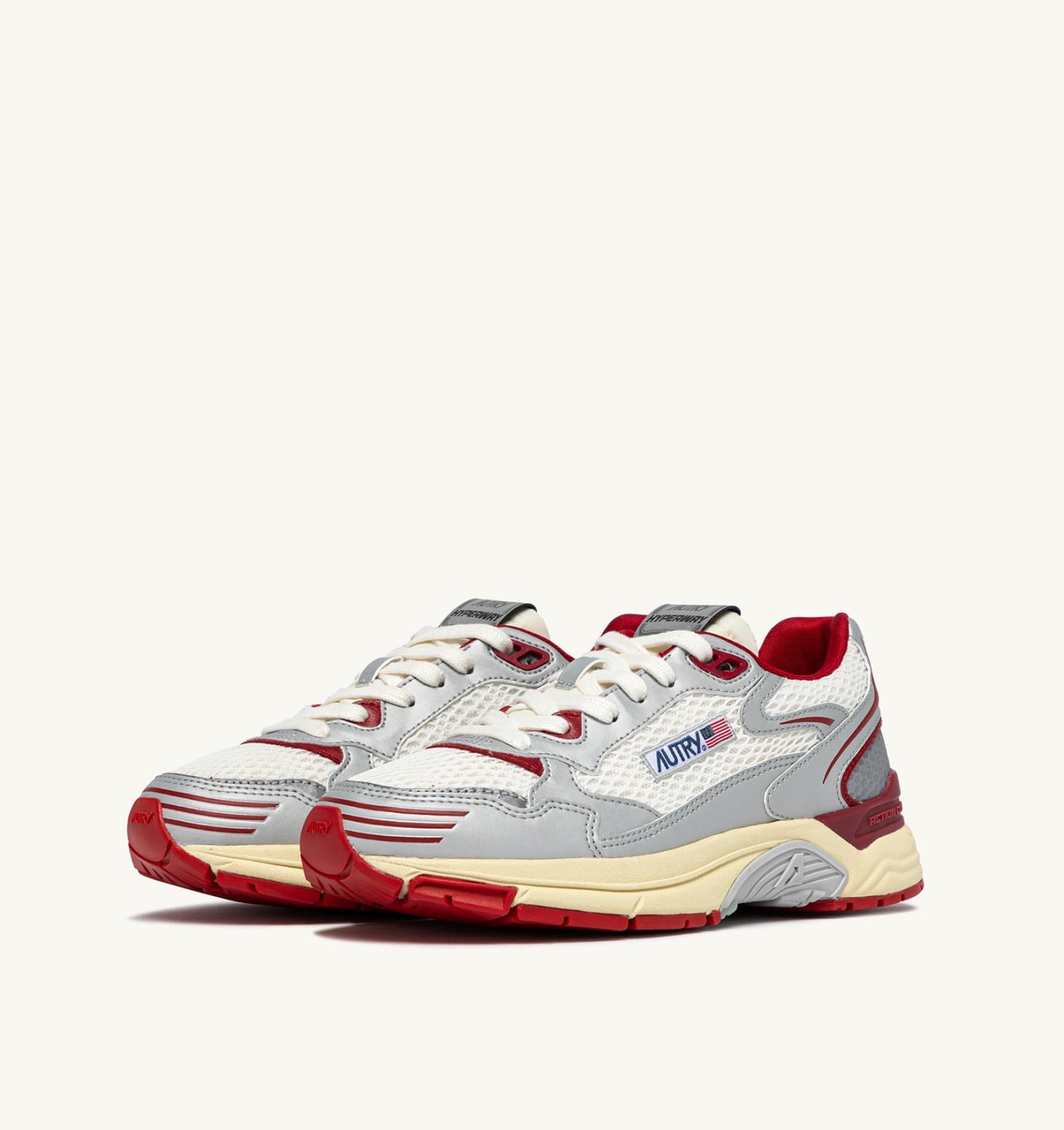 HYPERWAY IN PELLE SINTETICA E MESH BIANCO ARGENTO E ROSSO