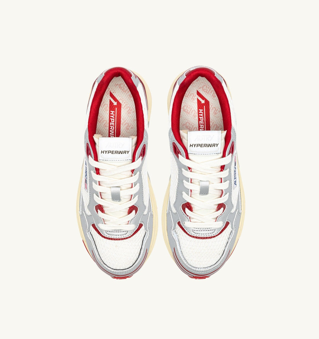 HYPERWAY IN PELLE SINTETICA E MESH BIANCO ARGENTO E ROSSO