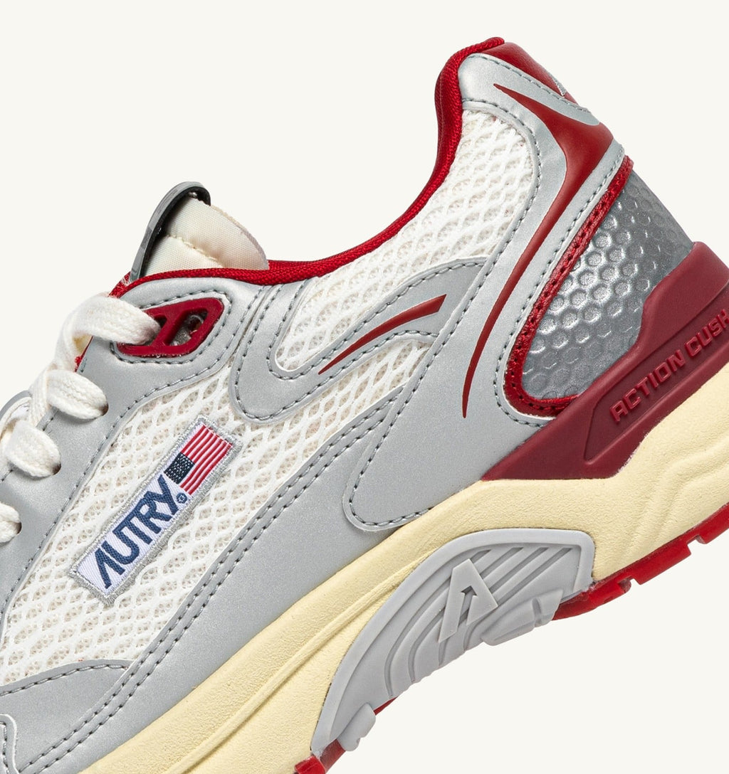HYPERWAY IN PELLE SINTETICA E MESH BIANCO ARGENTO E ROSSO