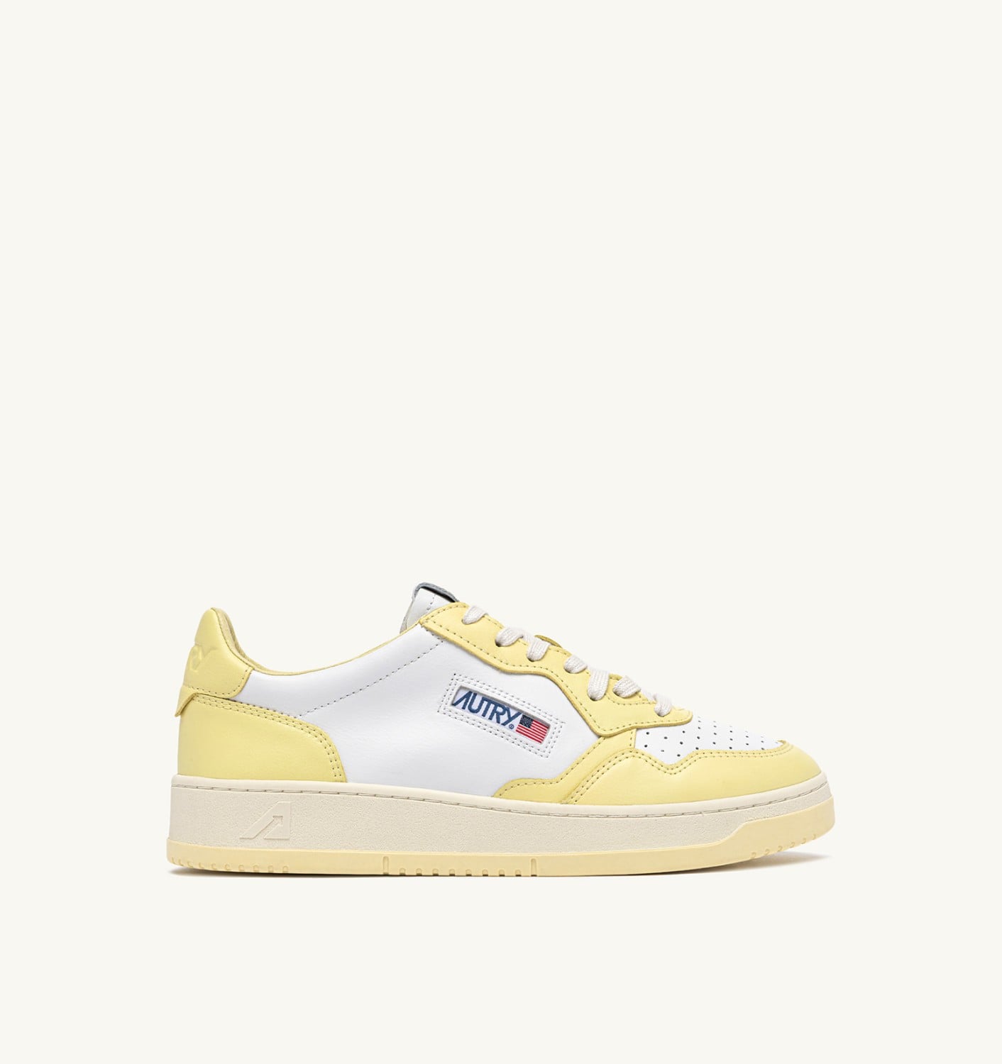 MEDALIST LOW BICOLOR IN PELLE BIANCA E LEMON MERINGUE DONNA