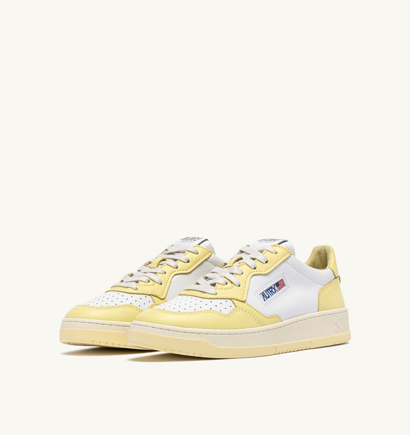 MEDALIST LOW BICOLOR IN PELLE BIANCA E LEMON MERINGUE UOMO
