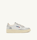 MEDALIST LOW BICOLOR IN PELLE BIANCA E METALLIZZATA ARGENTO