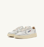 MEDALIST LOW BICOLOR IN PELLE BIANCA E METALLIZZATA ARGENTO