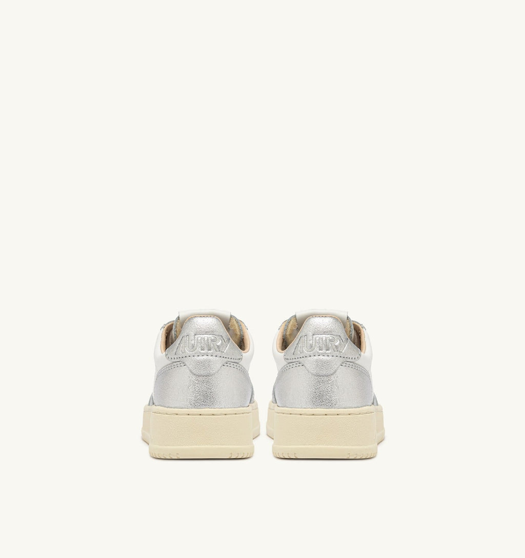 MEDALIST LOW BICOLOR IN PELLE BIANCA E METALLIZZATA ARGENTO