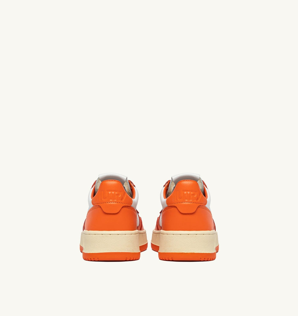 MEDALIST LOW BICOLOR IN PELLE BIANCA E PARSIMMON ORANGE DONNA