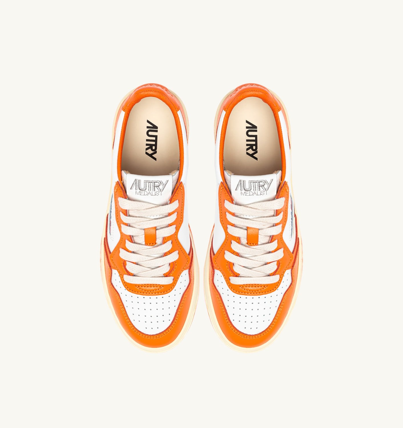 MEDALIST LOW BICOLOR IN PELLE BIANCA E PARSIMMON ORANGE UOMO