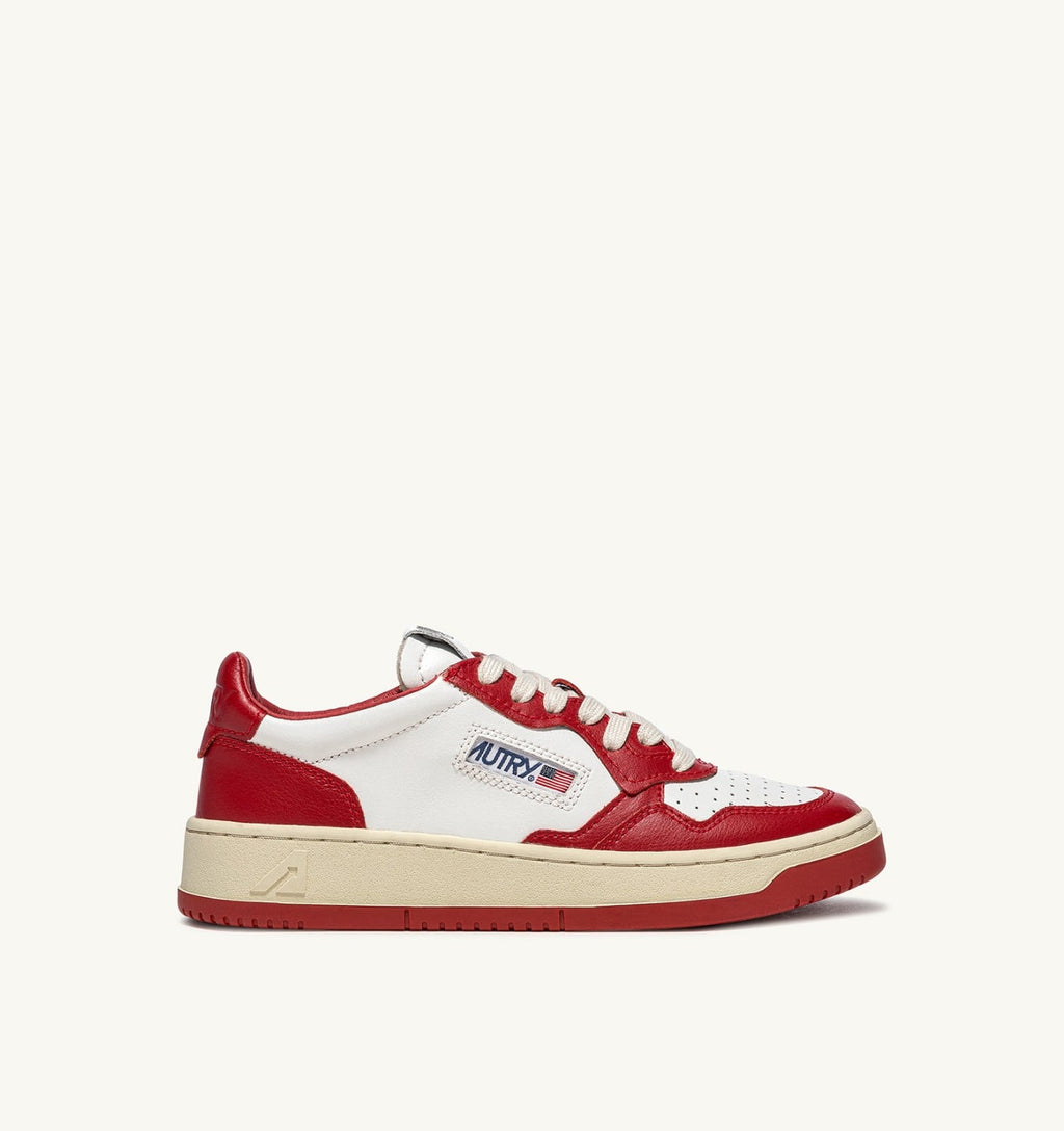 MEDALIST LOW BICOLOR IN PELLE BIANCA E ROSSA