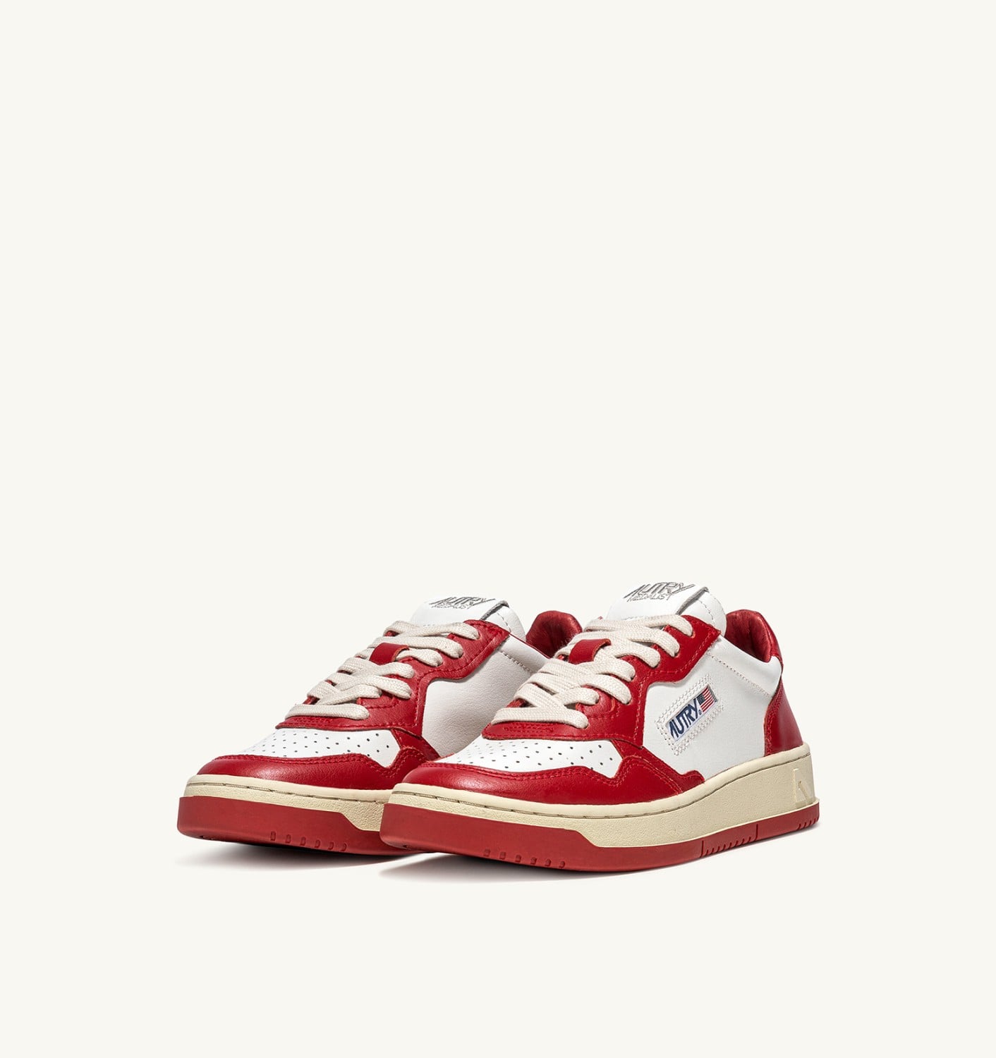 MEDALIST LOW BICOLOR IN PELLE BIANCA E ROSSA