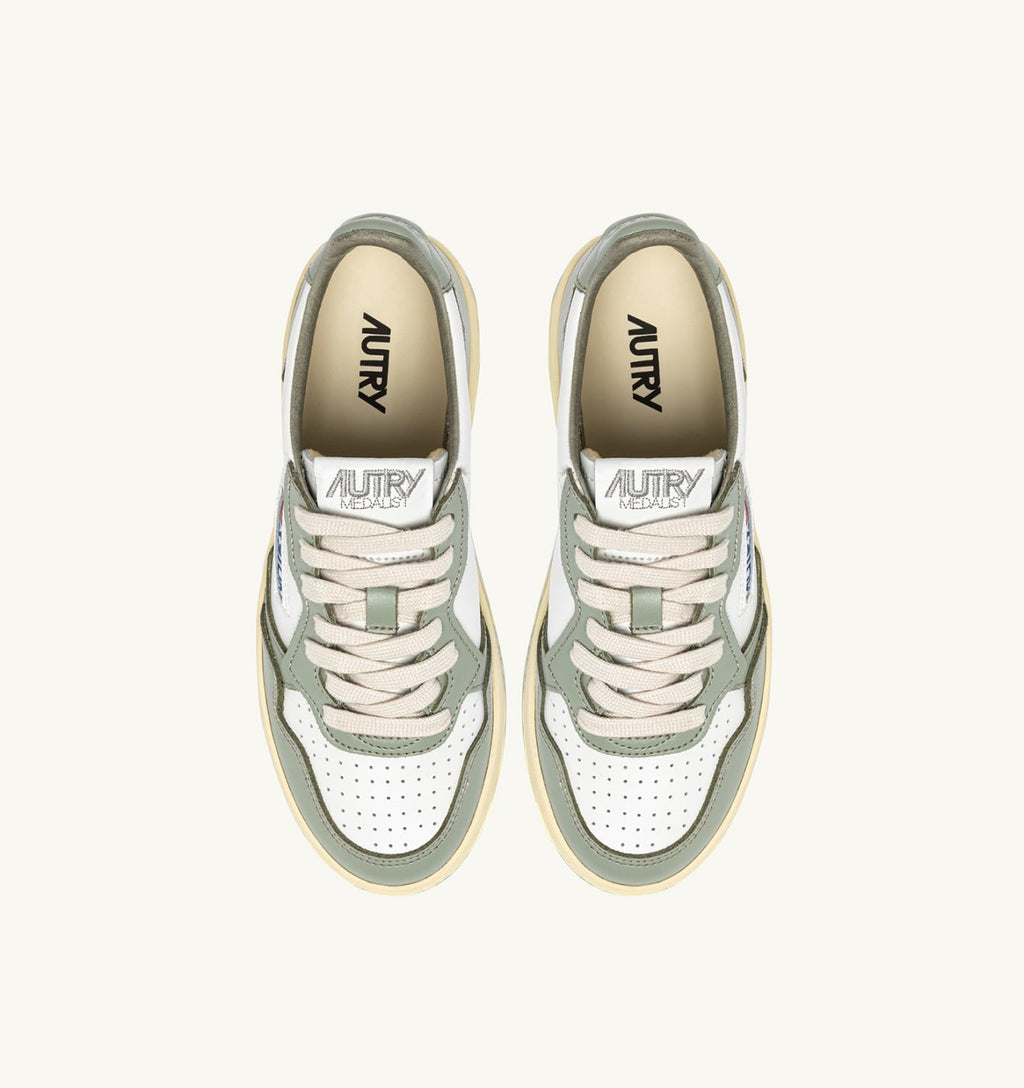 MEDALIST LOW BICOLOR IN PELLE BIANCA E SEA GRASS DONNA