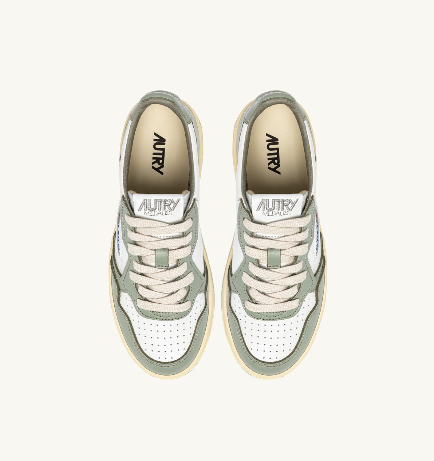 MEDALIST LOW BICOLOR IN PELLE BIANCA E SEA GRASS DONNA