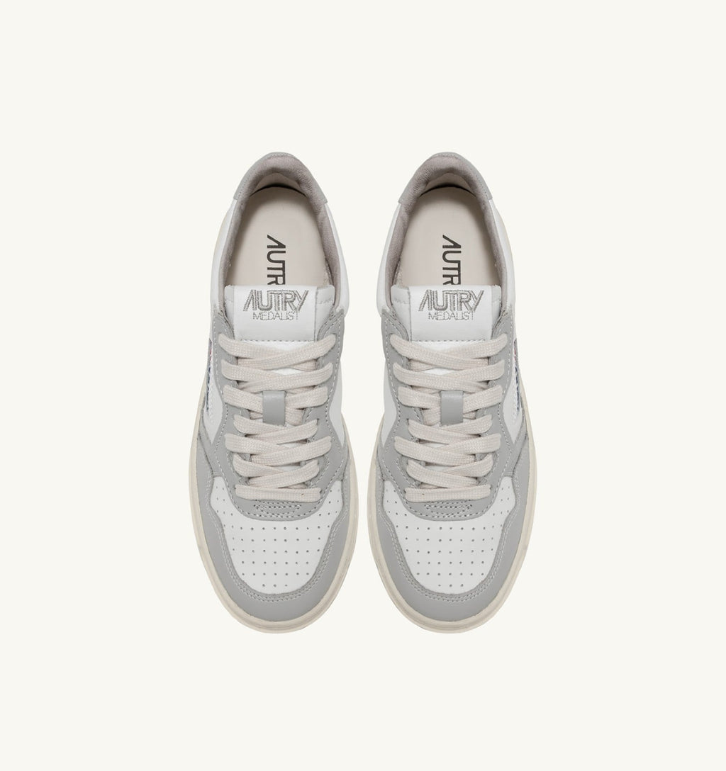 MEDALIST LOW BICOLOR IN PELLE BIANCA E VAPOR