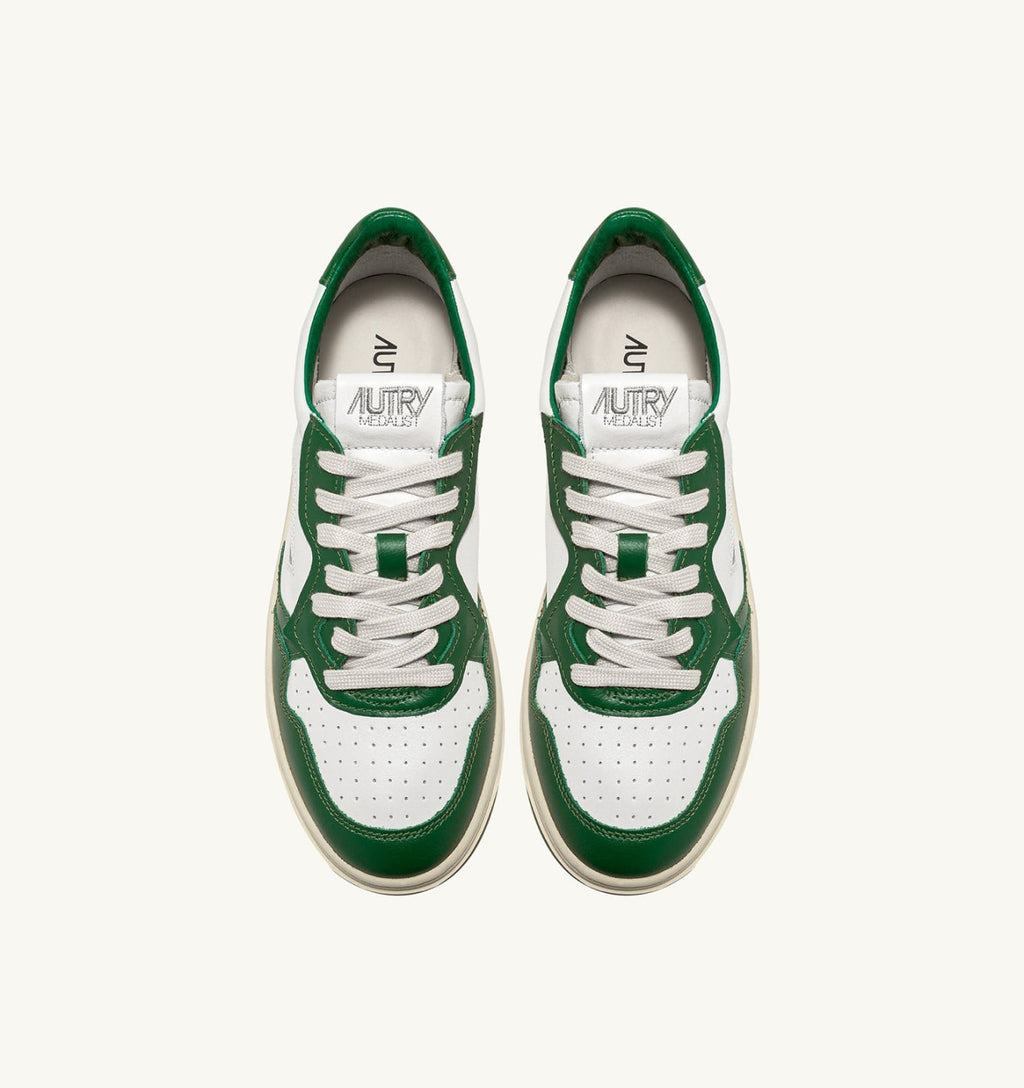 MEDALIST LOW BICOLOR IN PELLE BIANCA E VERDE