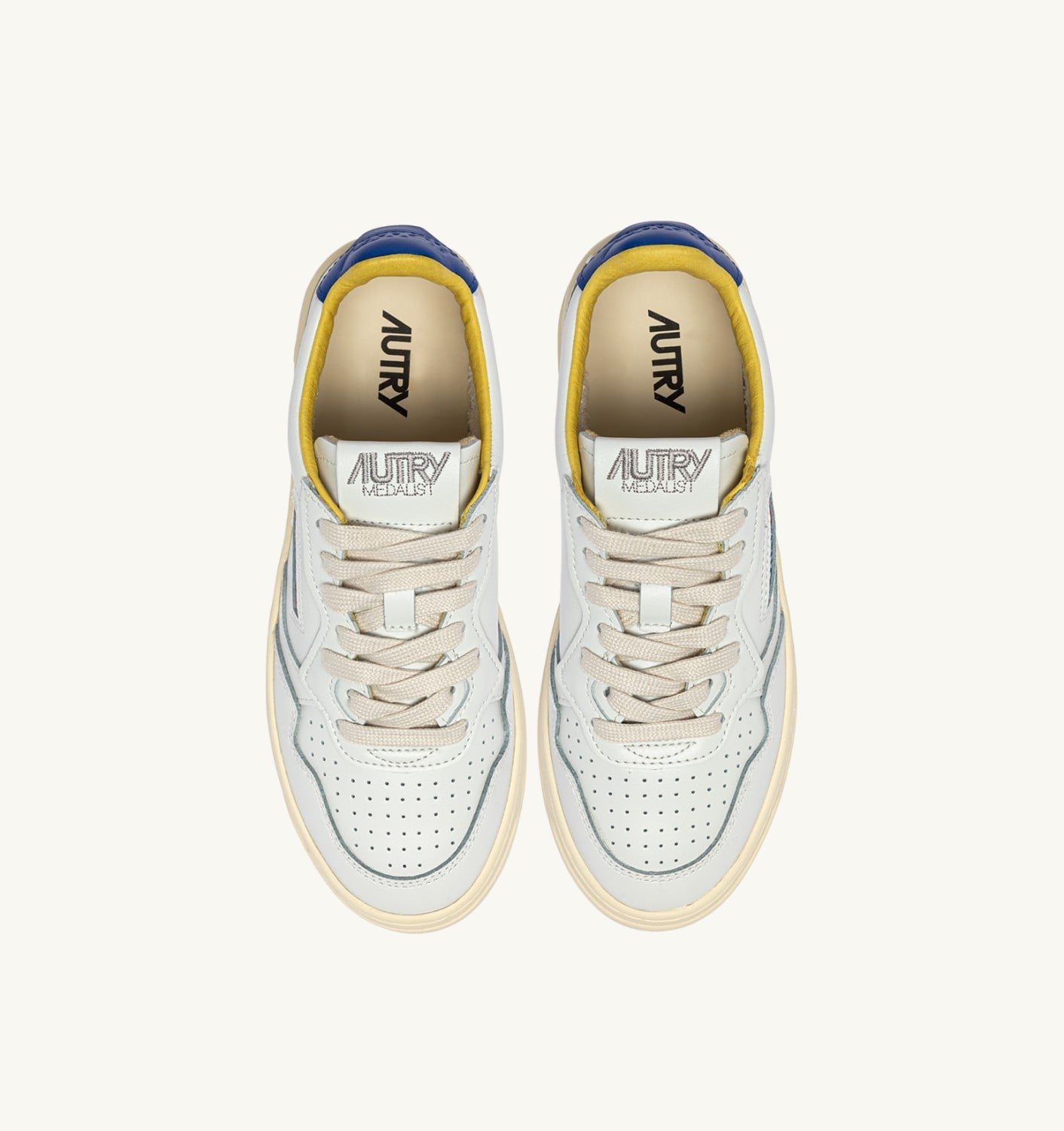 MEDALIST LOW IN PELLE BIANCA E BEAU BLUE CON LETTERING UOMO