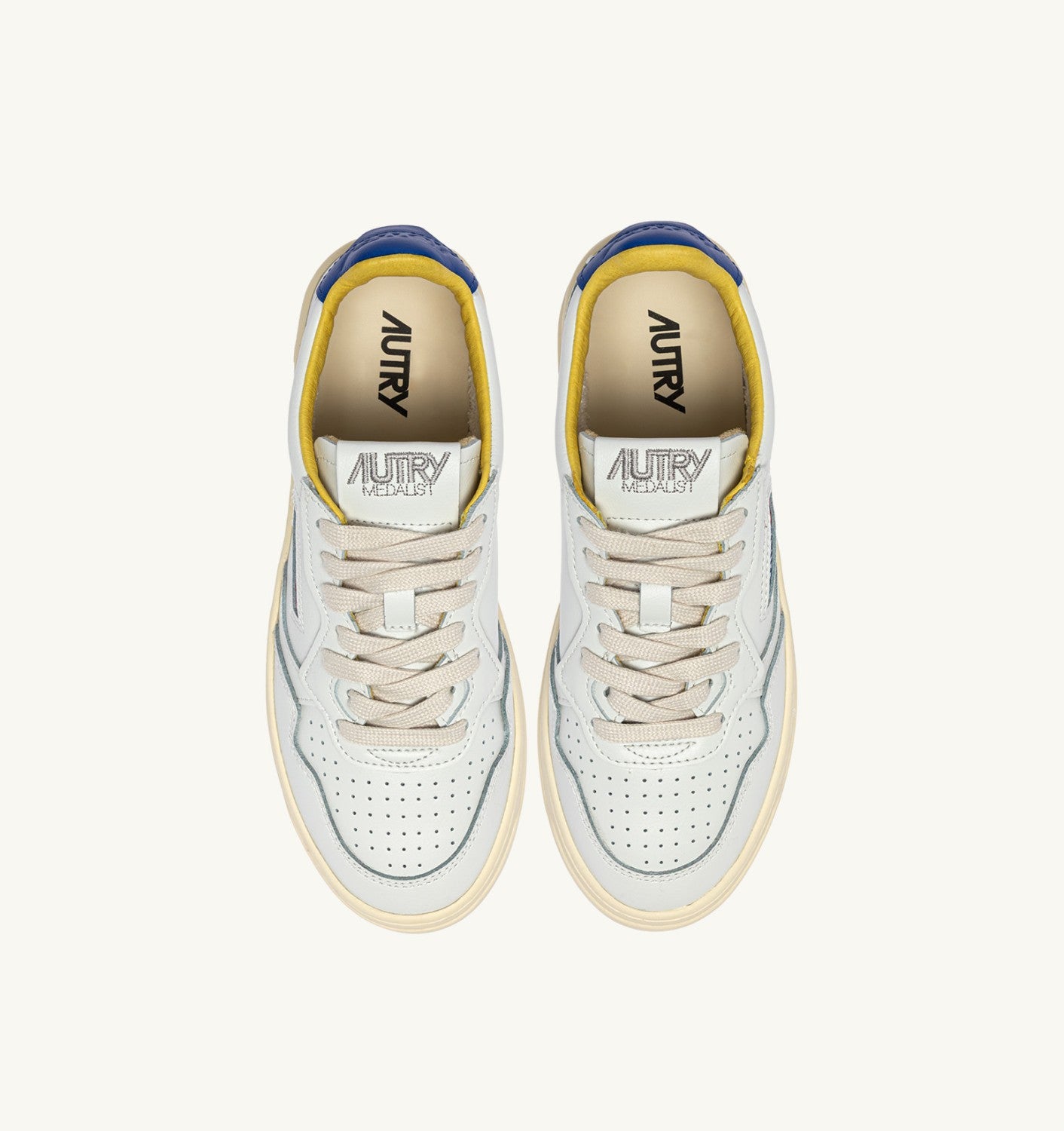 MEDALIST LOW IN PELLE BIANCA E BEAU BLUE CON LETTERING DONNA
