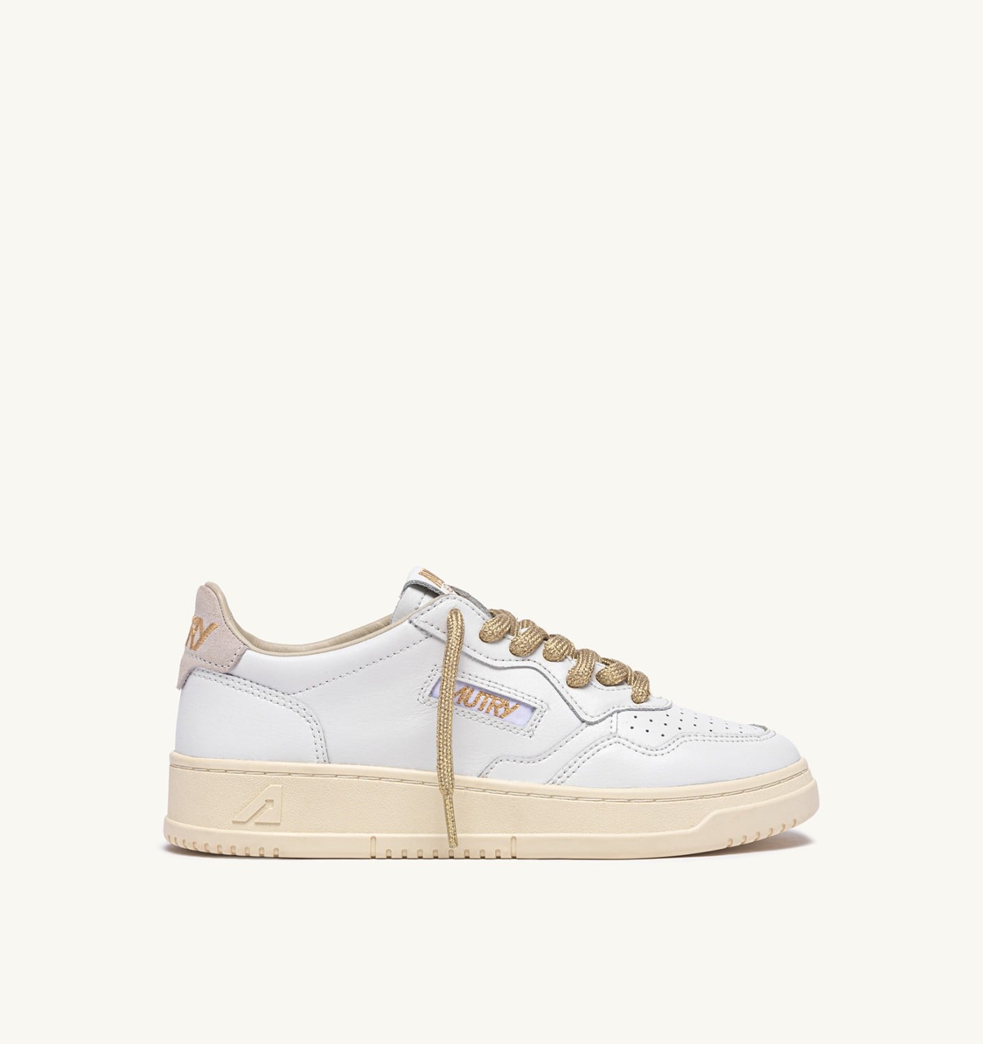 MEDALIST LOW IN PELLE BIANCA E DETTAGLI LUREX ORO