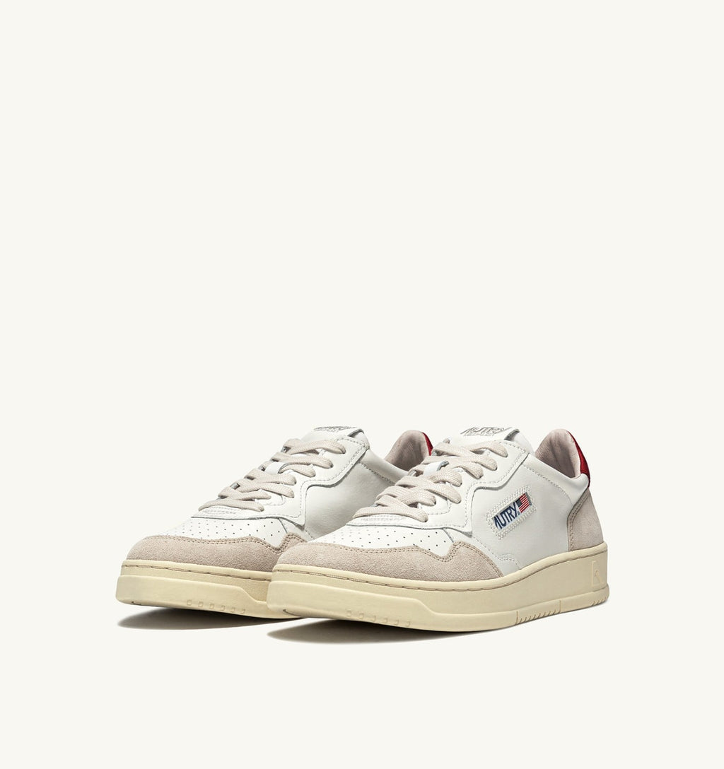 MEDALIST LOW IN PELLE BIANCA E ROSSA E SUEDE BEIGE