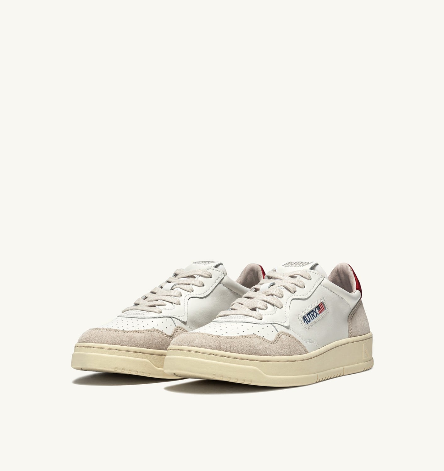 MEDALIST LOW IN PELLE BIANCA E ROSSA E SUEDE BEIGE