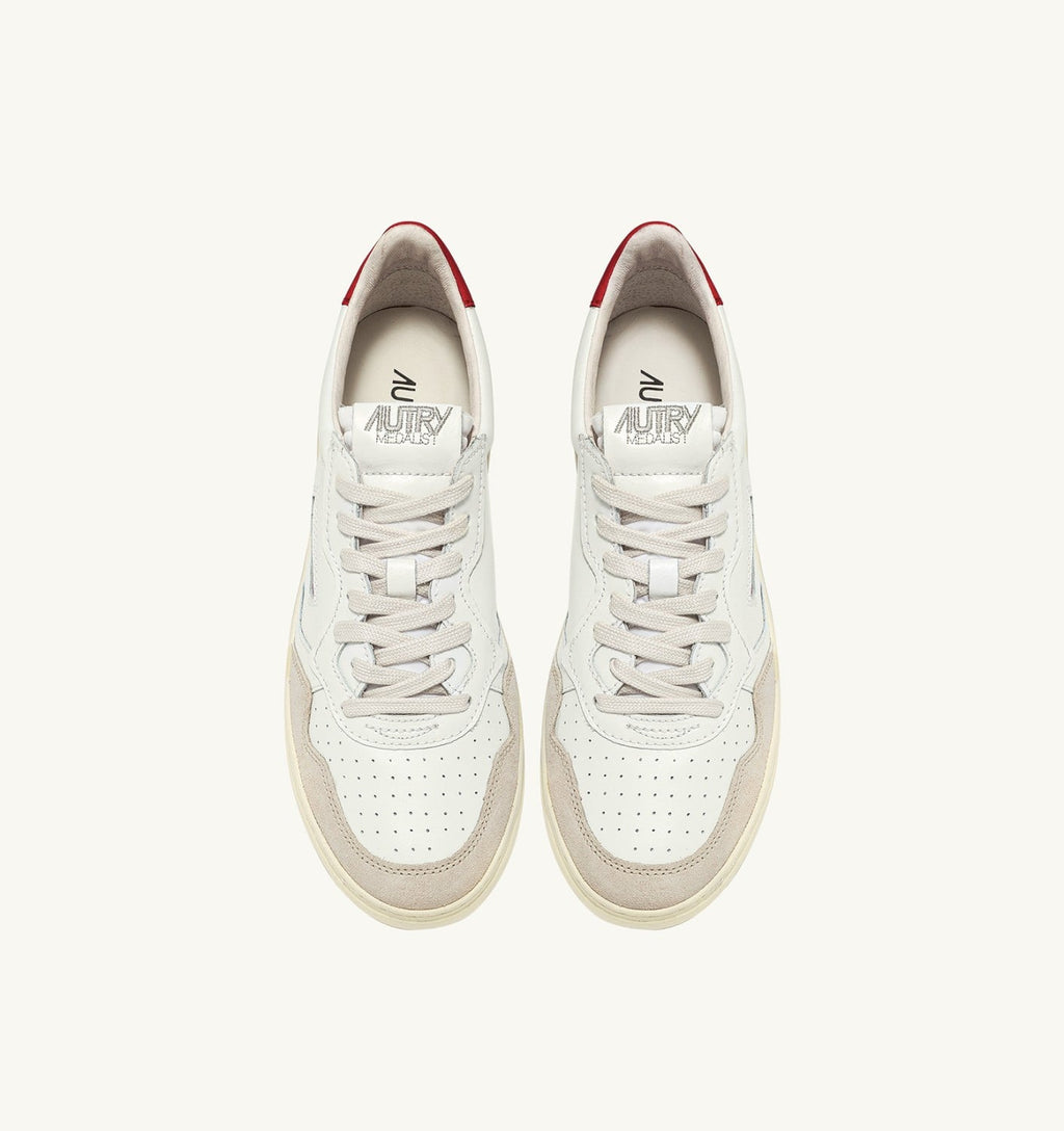 MEDALIST LOW IN PELLE BIANCA E ROSSA E SUEDE BEIGE