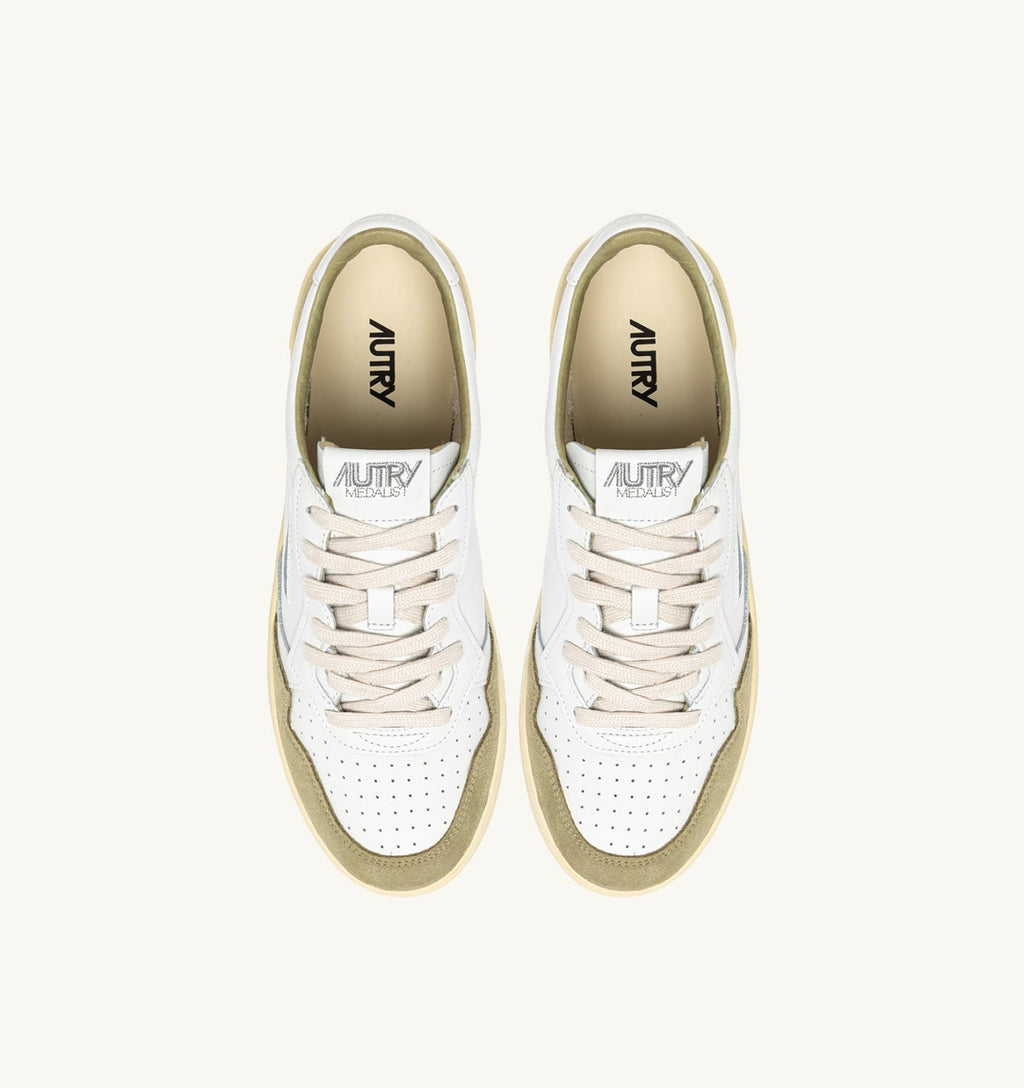 MEDALIST LOW IN PELLE BIANCA E SUEDE GRAY GREEN