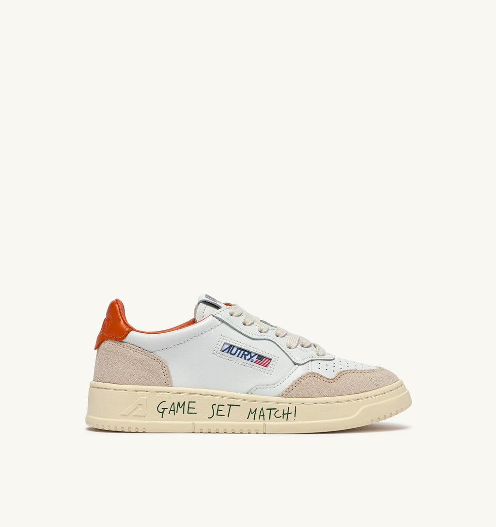 MEDALIST LOW IN PELLE E SUEDE BIANCO E HAWAIIAN SUNSET CON LETTERING UOMO