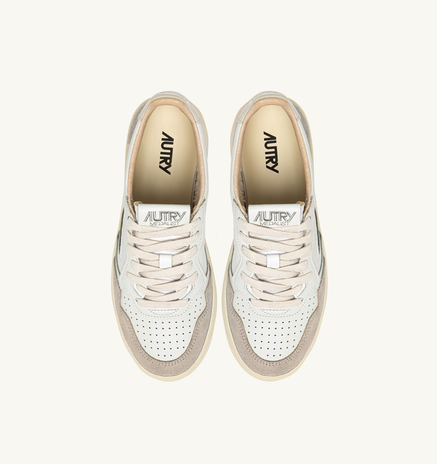 MEDALIST LOW IN SUEDE E PELLE BIANCA E PELICAN