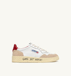 MEDALIST LOW IN SUEDE E PELLE BIANCA E ROSSA CON LETTERING DONNA