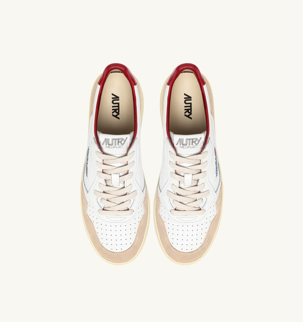 MEDALIST LOW IN SUEDE E PELLE BIANCA E ROSSA CON LETTERING DONNA
