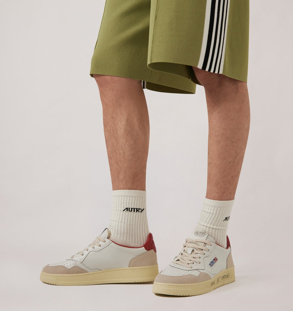 MEDALIST LOW IN SUEDE E PELLE BIANCA E ROSSA CON LETTERING UOMO