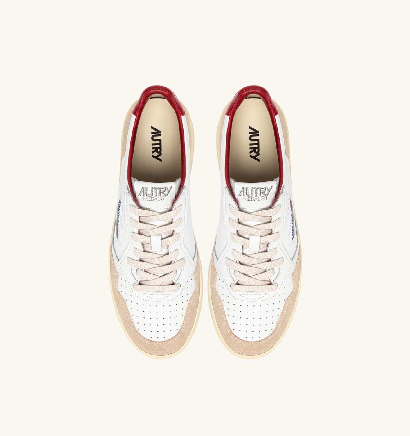 MEDALIST LOW IN SUEDE E PELLE BIANCA E ROSSA CON LETTERING UOMO