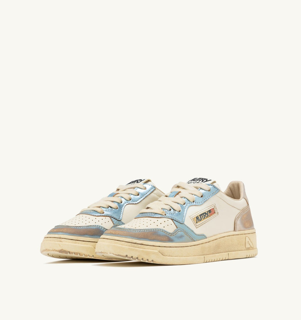MEDALIST LOW SUPER VINTAGE IN PELLE ARGENTO E BLUE