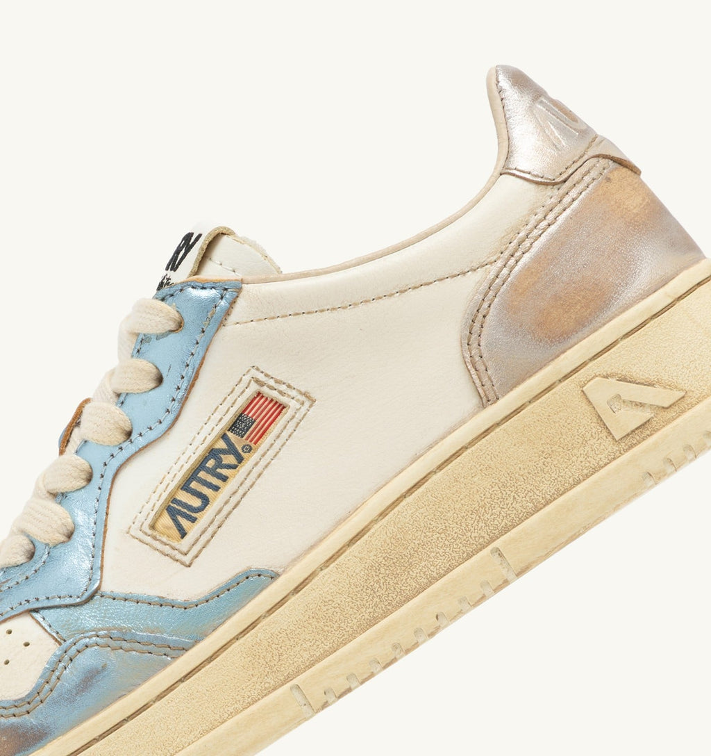 MEDALIST LOW SUPER VINTAGE IN PELLE ARGENTO E BLUE