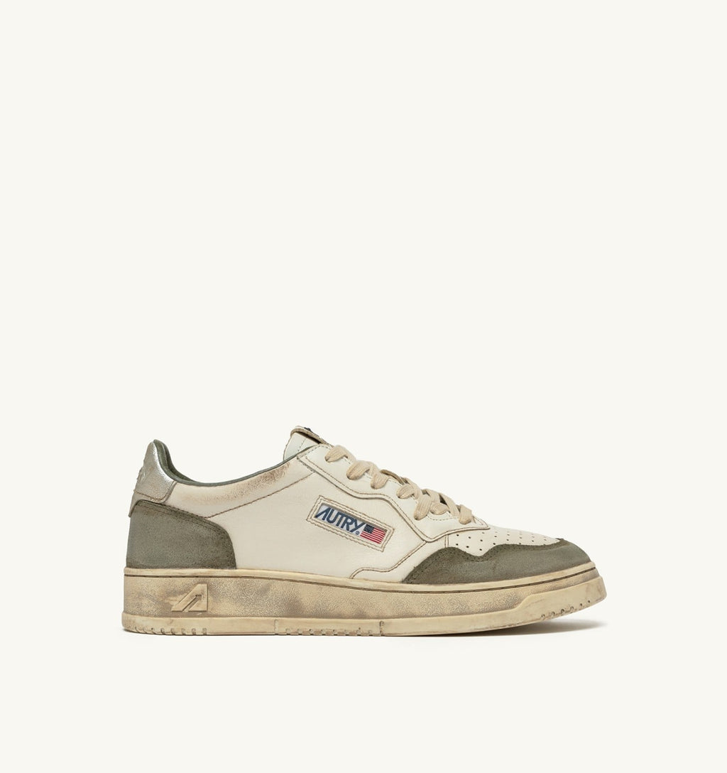 MEDALIST LOW SUPER VINTAGE IN PELLE BIANCA E ARGENTO E SUEDE LIZARD