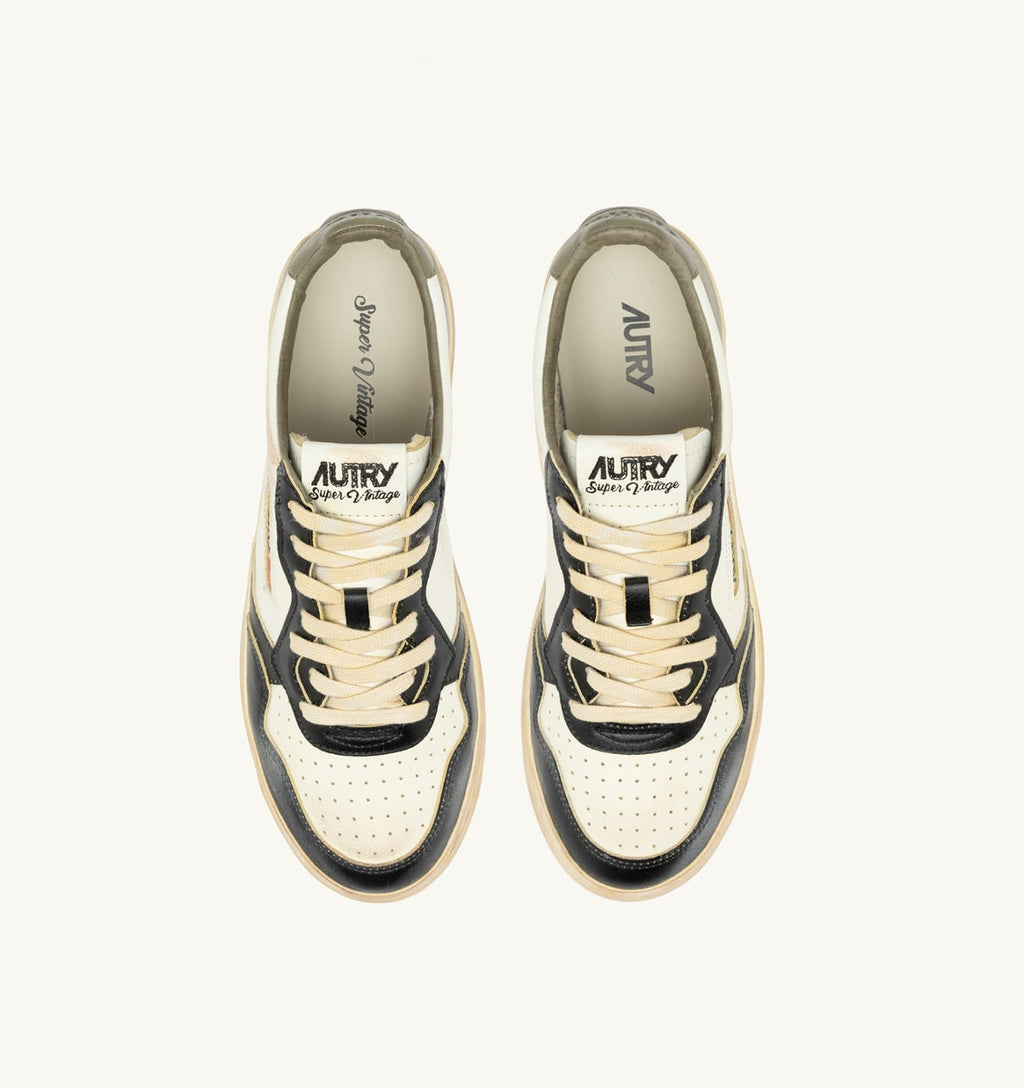 MEDALIST LOW SUPER VINTAGE IN PELLE BIANCA NERA E COVERT GREEN