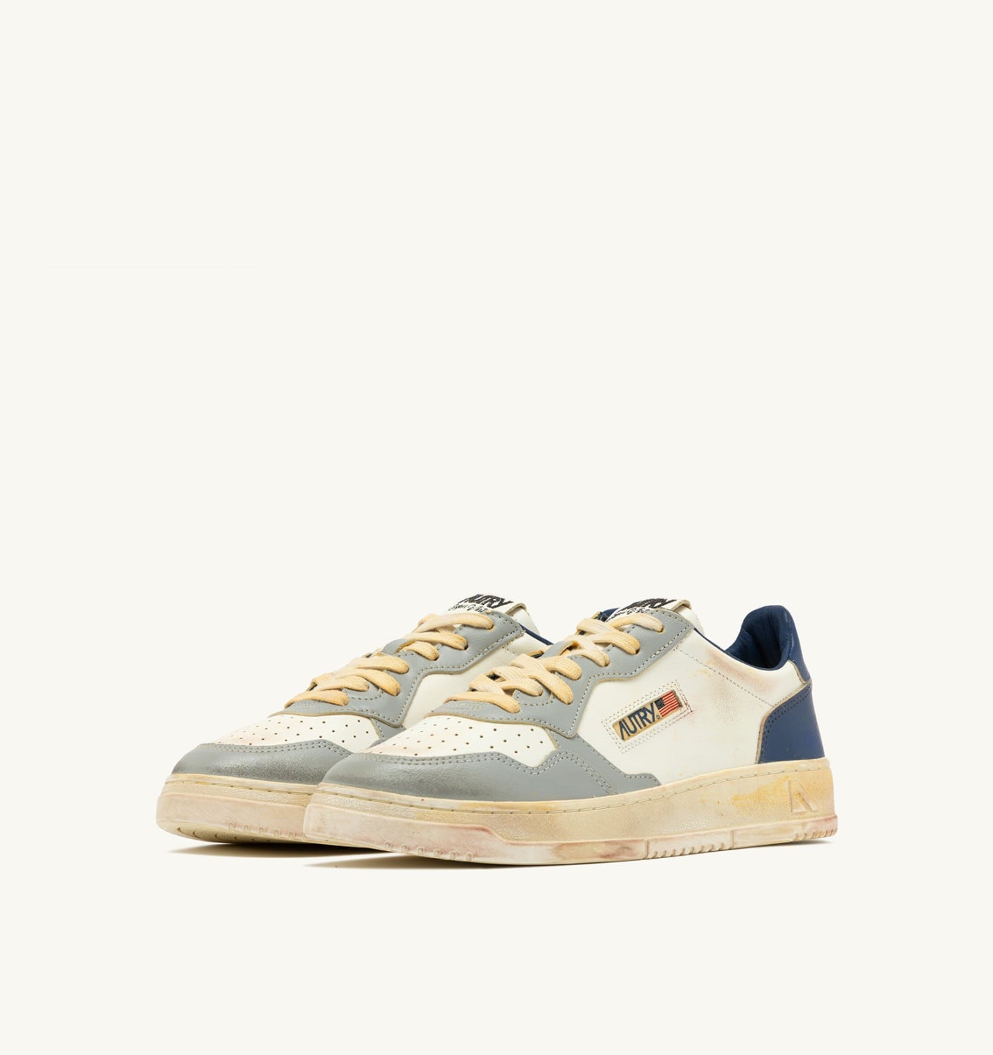 MEDALIST LOW SUPER VINTAGE IN PELLE LIMESTONE BIANCA E BLUE