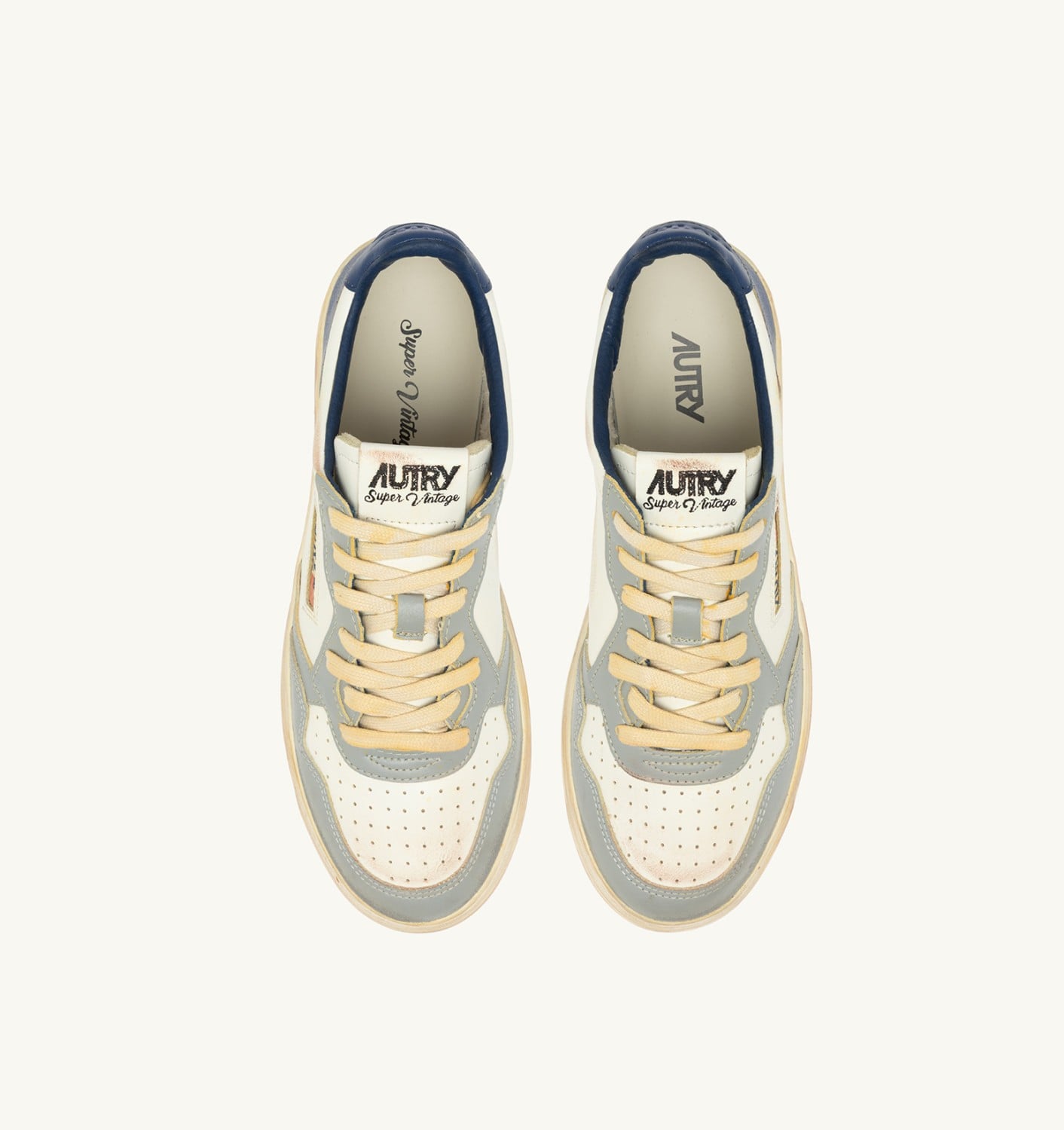 MEDALIST LOW SUPER VINTAGE IN PELLE LIMESTONE BIANCA E BLUE