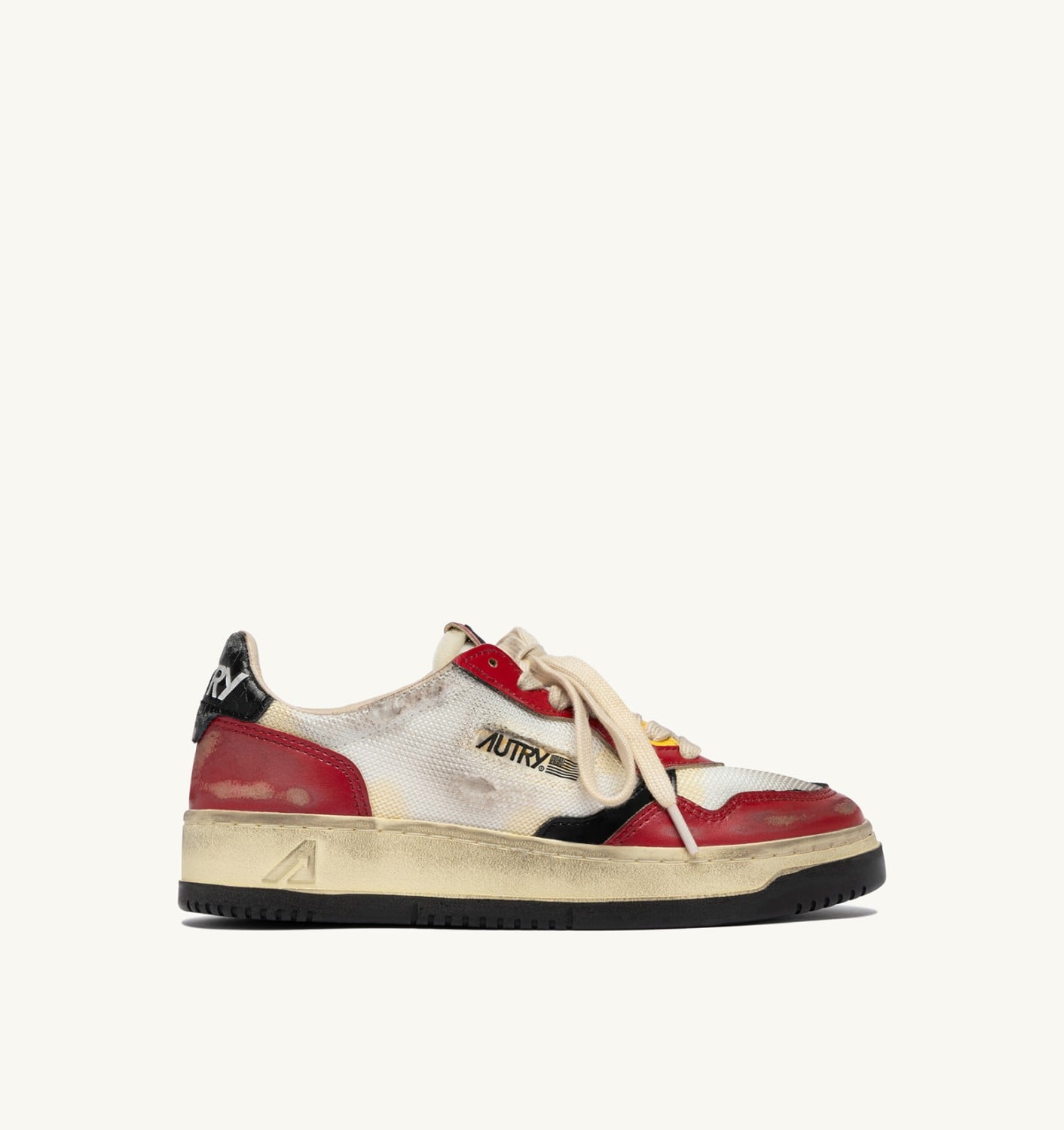 MEDALIST LOW SUPER VINTAGE IN PELLE ROSSA E MESH BIANCO DONNA