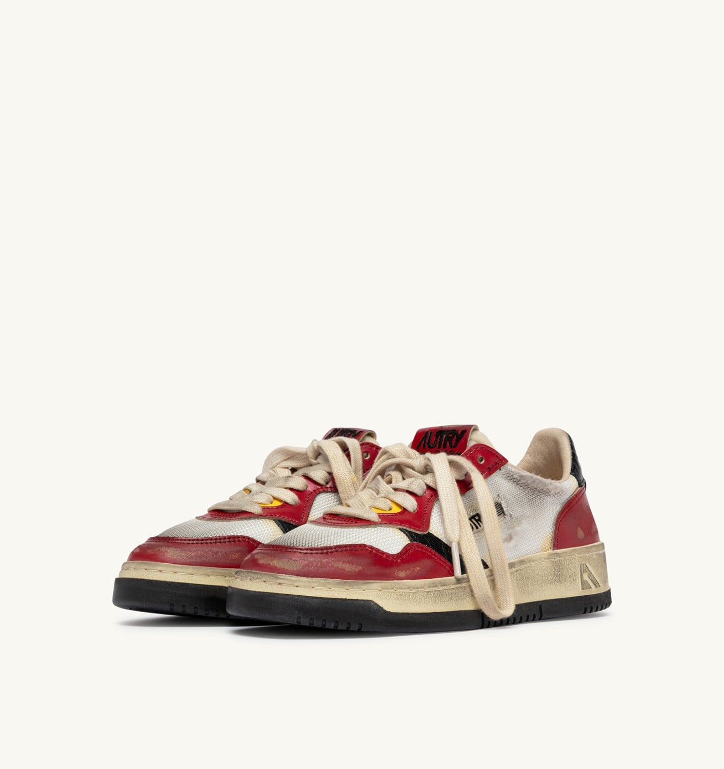 MEDALIST LOW SUPER VINTAGE IN PELLE ROSSA E MESH BIANCO UOMO
