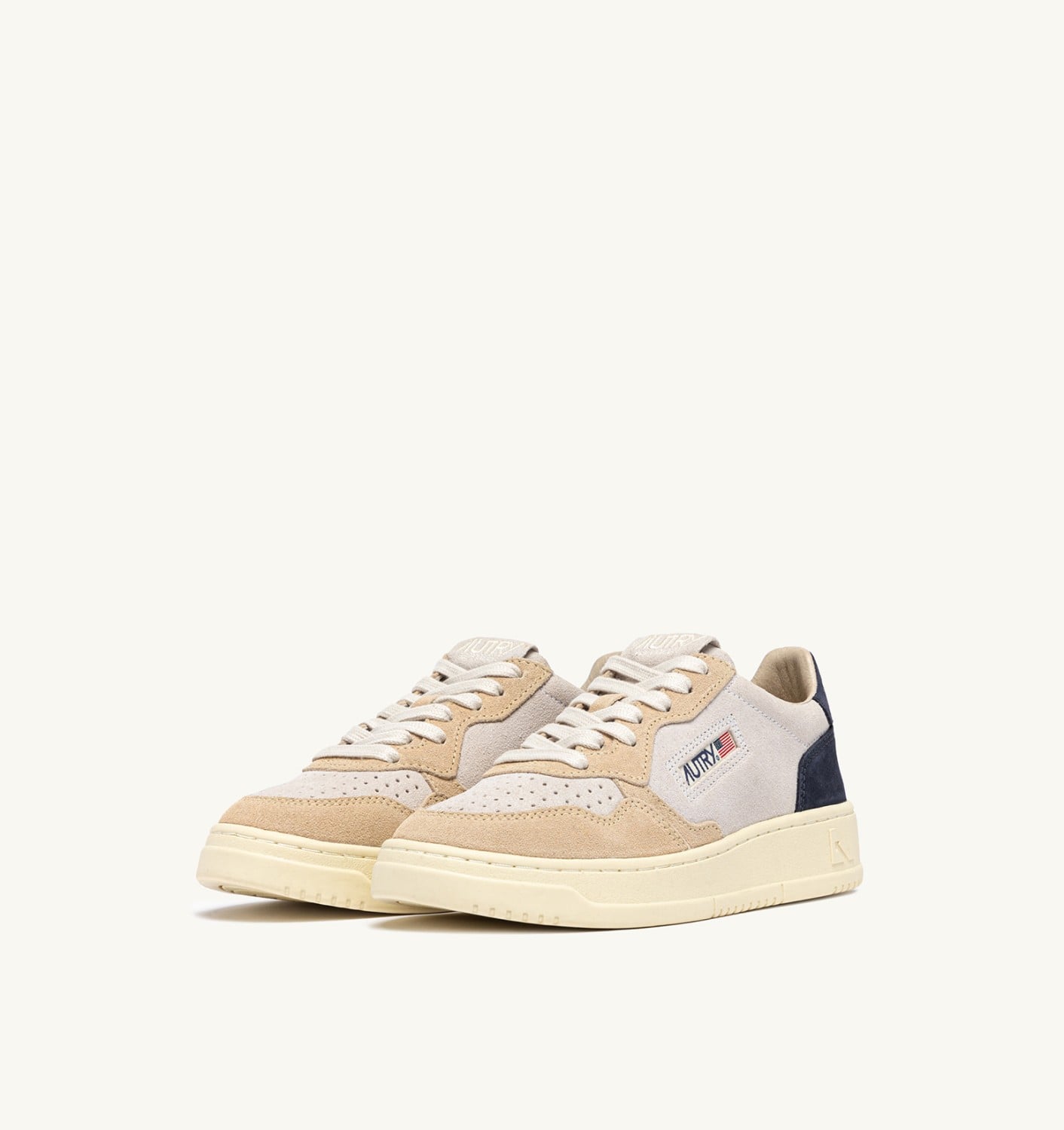 MEDALIST LOW TRICOLOR IN SUEDE BIANCO SAND E BLUE SPACE UOMO